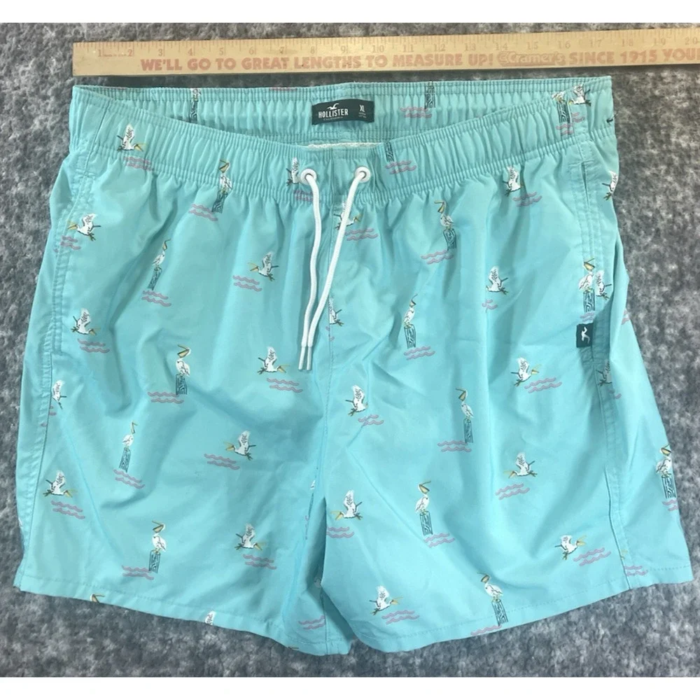 Hollister Men’s Swim Trunks Size XL Aqua Pelican Print Beach Board Shorts - Picture 3 of 7